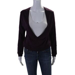 Splits 59 Womens Long Sleeved Ribbed Hem Deep V Neck Blouse Purple Size S